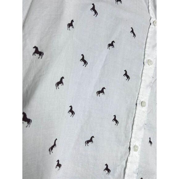 H&M L.O.G.G. Women's Western Cowgirl Horse Print Button Collared Down Blouse - Picture 5 of 8